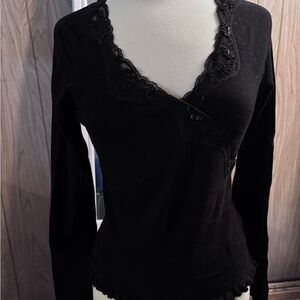 Clothes brand size 10 Elegant Black Lace & Beaded Trim Women's Sweater